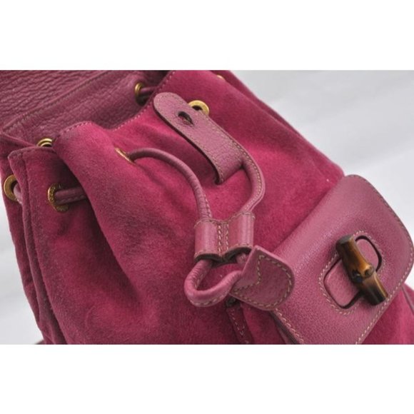 Gucci Suedeleather With Bamboo Top Handle Pink Suede Backpack - Picture 5 of 12